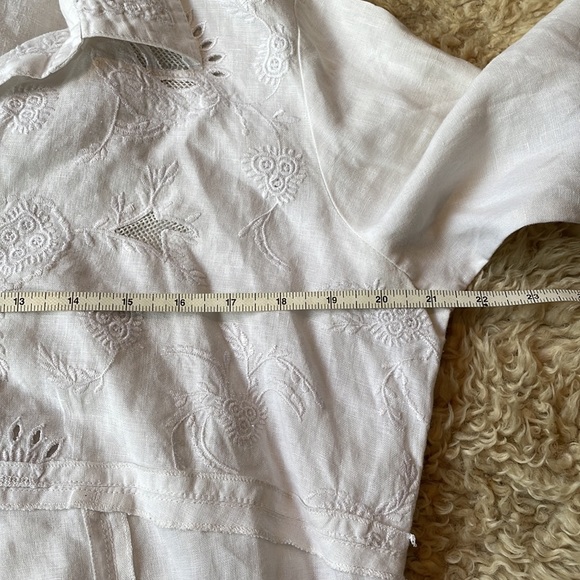 100% linen embroidered button down blouse large - Picture 7 of 11